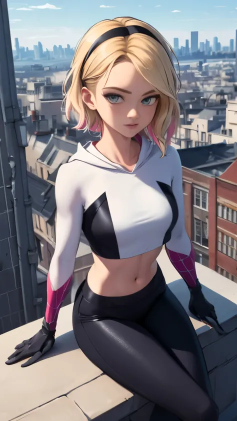 (Highly quality, masterpiece, detailed), city detailed scenario, city detailed background, solo, Gwen, blonde hair, multicolored...