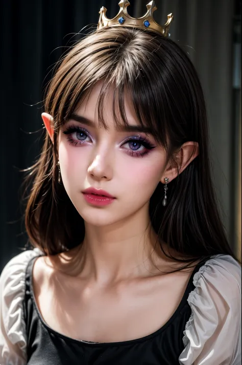 masterpiece,best quality,realistic,highres,Highly detailed,blurry background,1girl,((portrait)),close-up,bangs,elf,elf ear,cryst...