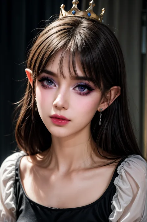 masterpiece,best quality,realistic,highres,highly detailed,blurry background,1girl,((portrait)),close-up,bangs,elf,elf ear,cryst...