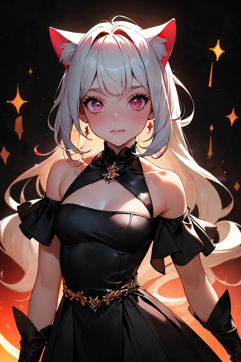 ,((long hair slightly wavy slightly past the shoulders, black bangs, small black pigtails on the sides, cute cat ears, beautiful thin red eyes,)),(masterpiece:1.2), Best Quality, (illustration:1.2),Eye focus,(Masterfully Crafted Glow:1.3), (ultra detailed), hyper details, (delicate detailed), (intricate details), (cinematic light, Best Quality Backlights), clear line,Only women,(fear,nightmare,Strain,suspended,Murder), Only women, perfect body, (1 girl), (Glowing bioluminescent hair, bright glowing red eyes), (together drenched in blood),(translucent clothing:1.1), eyes wide open,together, (dynamic:1.2), ((make up)), high contrast, (better lighting, an extremely delicate and beautiful), ((cinematic light)), showy,((Pastel painting with Photoshop:1.1)), horror, (cinematic masterpiece), feroz, powerful, blood splash, absolutely striking, ((blood splash coloridas en el fondo, Dulux,)), ((caustic)), Dynamic Angle,beautiful detailed glitter, (captivating),(Intricate and detailed cinematic background),scary, ornate background, detailed magic circle, dodge color, light motion blur, blood splash, black light swirling around the character, depth of field,black light particles,(broken glass),magic circle, grotesque scene, (holy war action scene, intricate battlefield),(Slaughter:1.1), red rain, (Raining blood)