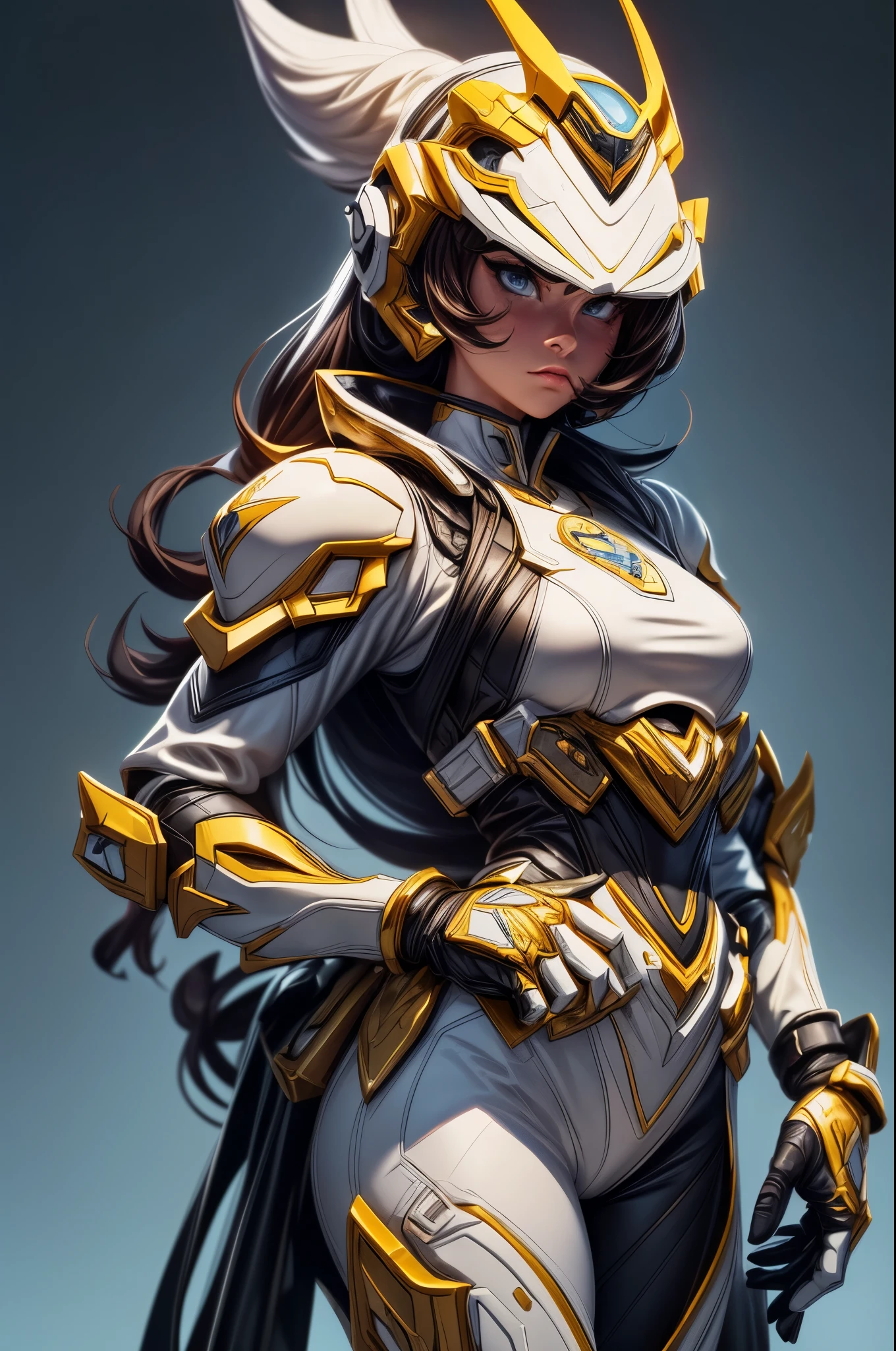 (beste Qualität,4k,8k,highres,Meisterwerk:1.2),ultra-Detailed, eine Nahaufnahme einer Sentai Rangerin in einem weißen Anzug mit goldenen Handschuhen und goldenen Stiefeln, Detailed white armor, komplizierte weiße Rüstung, stromlinienförmiges Weiß, Helm in Form eines Tyrannosaurus-Kopfes. Gesicht durch Visier verdeckt, vollständig durch Rüstung und Helm geschützt, asymmetrische Panzerung, gelbes Krallensymbol auf der linken Körperseite, Stadthintergrund, fighting In einer Stadt park. In einer Stadt, umgeben von Stadt, HDR, 8k, absurdesten, Cinestill 800, scharfer Fokus, hinzufügen_Detail:3 (alleinstehende Frau)
