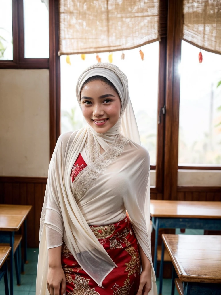 Cinematic silhouette of an Indonesian girl wearing a hijab, sweating -  SeaArt AI