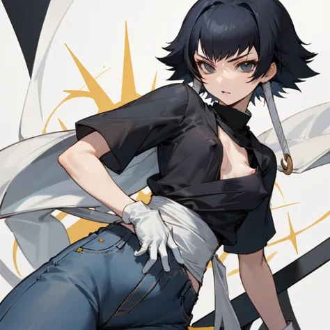 ((highest quality)), ((masterpiece)), (be familiar with),  bleach,soi fon, 1 girl, alone,  erect nipples, black hair,slanted eye...