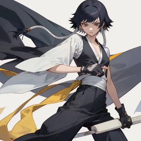 ((highest quality)), ((masterpiece)), (be familiar with), bleach,soi fon, 1 girl, alone, black hair, clothes,pants, slender,slen...