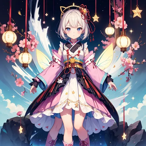 1girl、vtuber-fullbody、star fairy、masterpiece、official art、super detailed、super beautiful、かわいいstar fairy、white straight short hai...