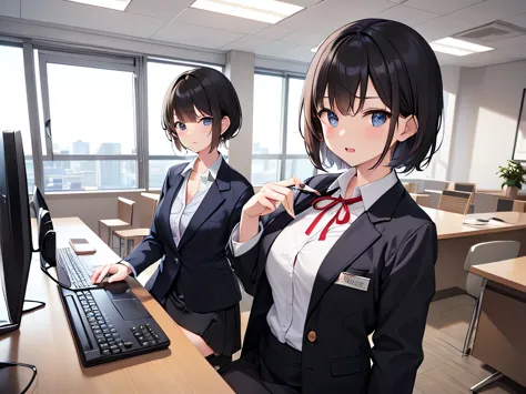 (masterpiece、highest quality、high resolution、realistic pictures、real looking skin:1.1)、
(the company&#39;s receptionist is worki...