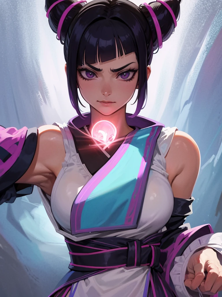 Juri Han, street fighter(master part, best quality, ultra-detalhado, Melhor sombra), (Antecedentes detalhados, Olhando para o Viewer, Serious, irritado), Rosto detalhado, (best ilumination), ((Cinematic light)), colorido, hiper detalhe, dramatic light, detalhes intrincados