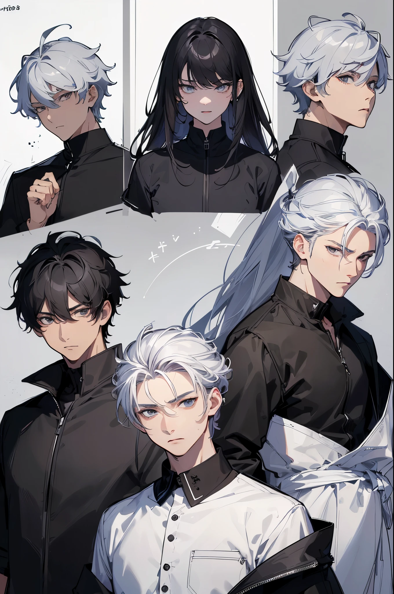 A group of anime characters with white hair and black clothes - SeaArt AI