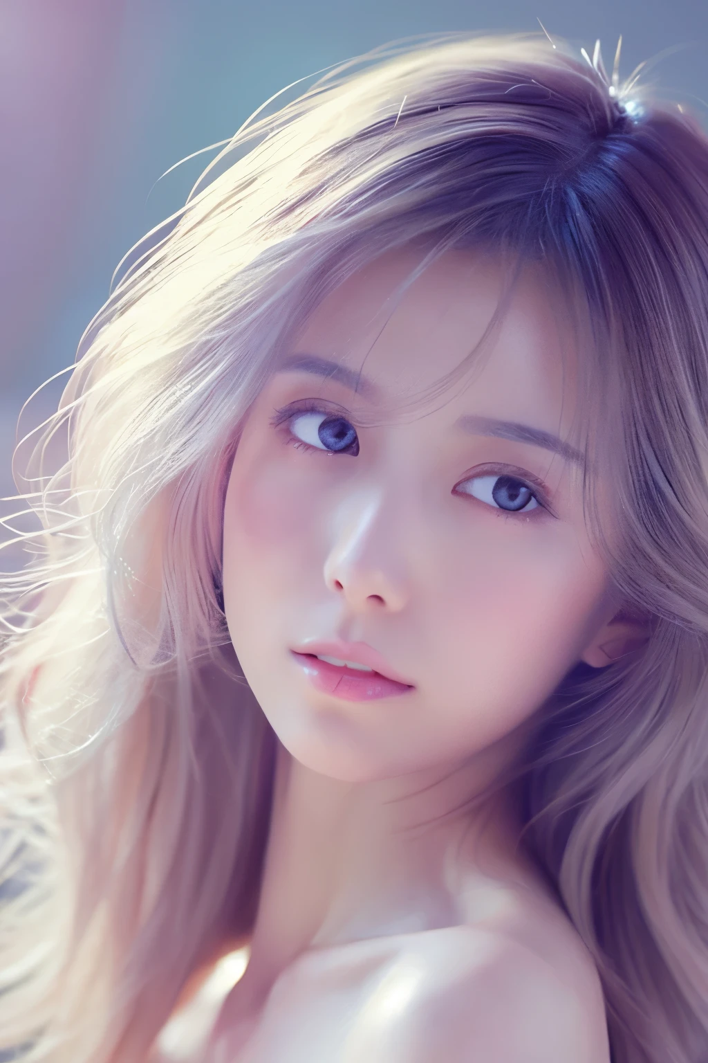 Skinny Japanese lady, soft color palette, beautiful lady, shy expression, illustration, (best quality, ultra-detailed), pastel tones, gentle lighting, flowing hair, delicate features, dreamy atmosphere