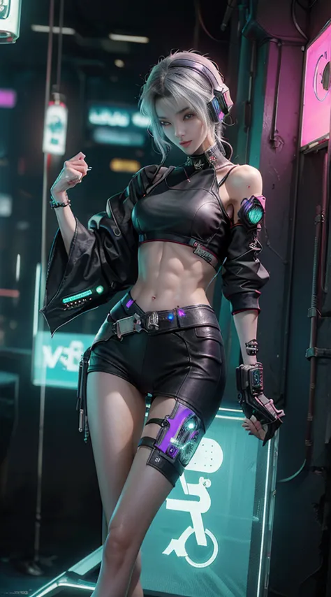 ((highest quality)), ((masterpiece)), (be familiar with:1.4), 3D, (((Beautiful cyberpunk woman image、 Photo texture:1.5))), ((hi...