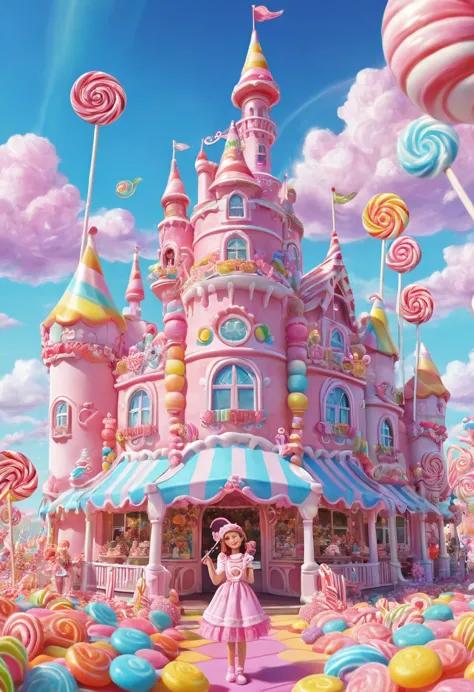 1girl, Candyland, aesthetic, (best quality, highres), ultra-detailed, (realistic:1.37), vibrant colors, candy-themed, dreamlike,...