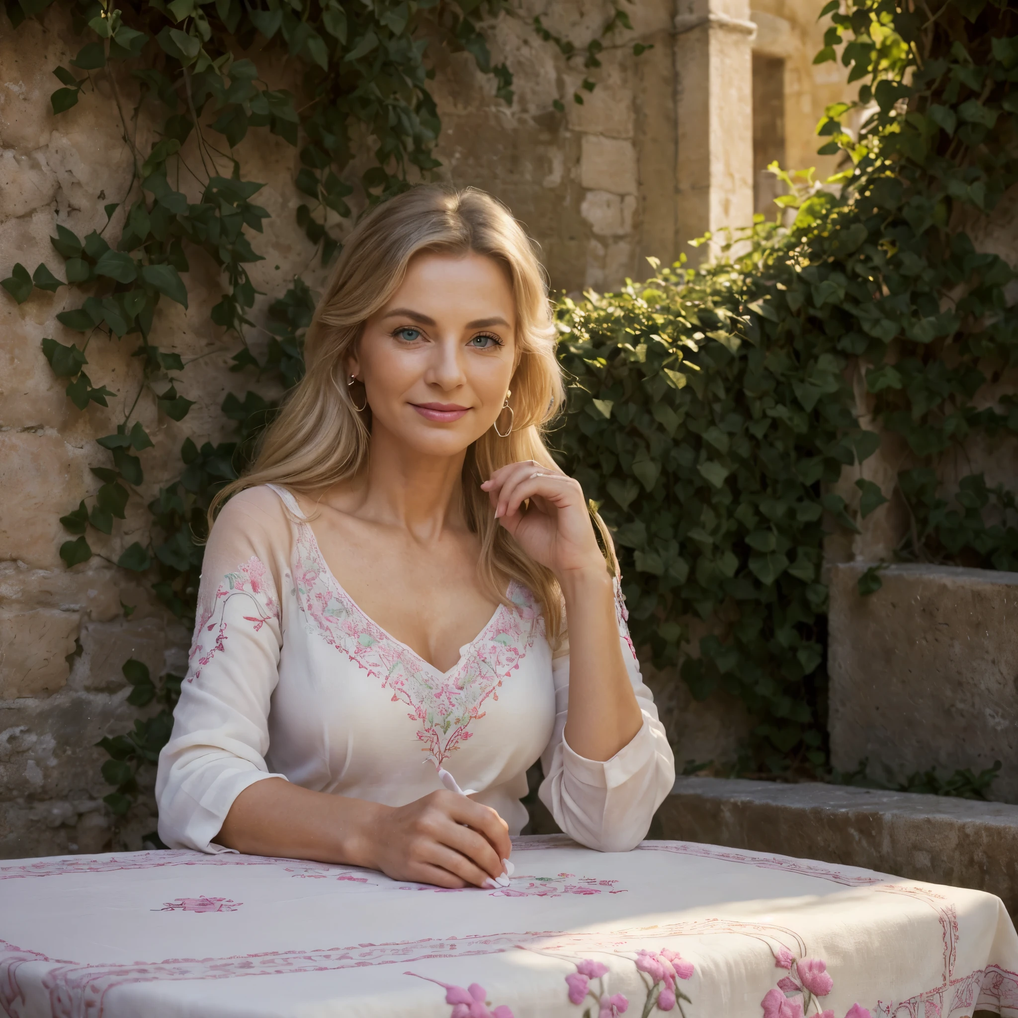 (tiro grande angular), foto documental de uma mulher idosa europeia de 70 anos, corpo atlético, mãos realistas, in sassi_De_mate, stanDeng outdoor in the town of Matera, 1 mulher, (Mulher sozinha), ((corpo todo portrait)), lábios vermelhos, Mulheres maduras, Cosmético, olhos grandes, lindo eyes, ((a mulher está ocupada costurando uma toalha de mesa branca bordada)), ((corpo todo)), ((Ângulo de disparo aleatório)), (melhor qualidade, Obra de arte:1.2), Super detalhado, (real:1.37), lindo, sábio, Charming sábio woman with (Olhos delicados, Lábios detalhados, extremely Olhos delicados), xale colorido nos ombros, Camisa Bordéus, Mostre um sorriso brilhante, Crie imagens femininas deslumbrantes, cores quentes, saturação de cor extremamente alta, arte oficial, Papel de parede CG unificado 8k extremamente detalhado, (dinâmica de alto alcance :1.4), (cinematic), (Cores pastel, cor opaca, tom calmante :1.3), (Textura Natural da Pele, ultra-real, Luz suave, afiado), (Muito detalhado), noite, luar, Em uma corte antiga, Sentado no banco contra uma parede de tufo, hera, trepadeiras nas paredes