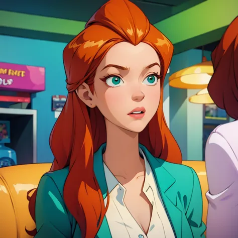 sam \(totally spies\), orange hair, long hair, green eyes, expressionless, full head