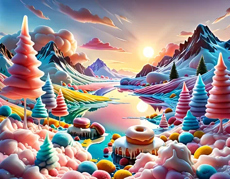 ((beautiful candy planet, floating in gelatin, you can see popsicle trees, rivers of icing, mountains of cakes, epic: 1.7)), lon...