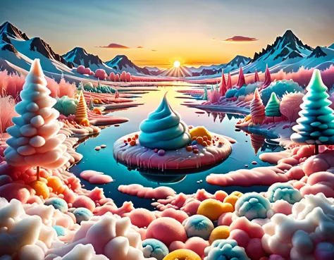((beautiful candy planet, floating in gelatin, you can see popsicle trees, rivers of icing, mountains of cakes, epic: 1.7)), lon...