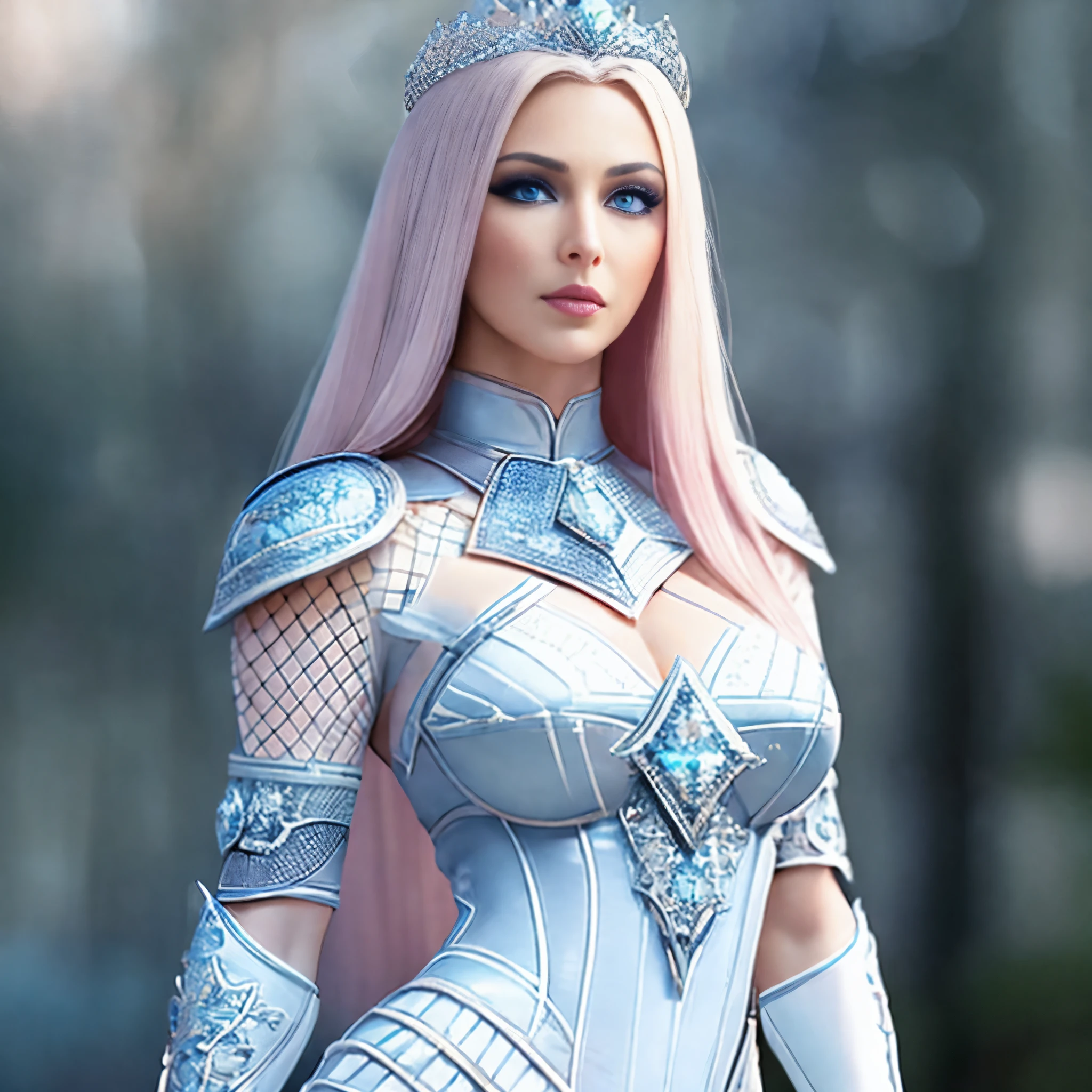 arafed woman in a silver dress with a tiable and a crown, beautiful and elegant elf queen, alluring elf princess knight, 3 d render character art 8 k, beautiful elven princess, beautiful female knight, girl in knight armor, elf princess knight, portrait of an elf queen, elven warrior princess, ice queen, of a beautiful female knight