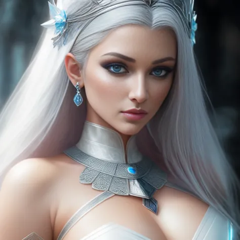 a close up of a woman with a tia on her head, beautiful and elegant elf queen, portrait of an elf queen, 3 d render character ar...