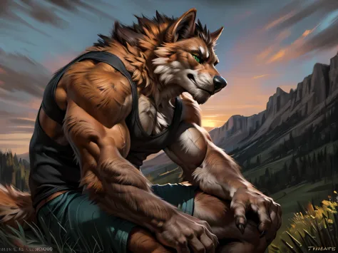 "Masterpiece, Cool Pose, Furry werewolf, werewolf, furry body, anthro orange werewolf, (monotone orange fur:1.3), male, black be...