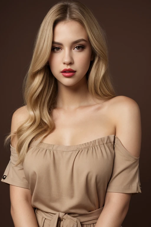  woman, highly detailed, realistic, , upper body, makeup, lipstick, gradient background, (dark brown eyes), blonde hair, mouth open, straight hair, dark eyes, oversized man's shirt with unbotton off shoulder showing breasts , waist up pose , various shot angle 