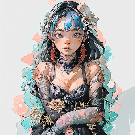 ((Create MAXZenArt!))_((One, 1 girl, tattoos, glowing tattoos, brilliant, white-fluffy 16+), (skull, Flowers), (black transparen...