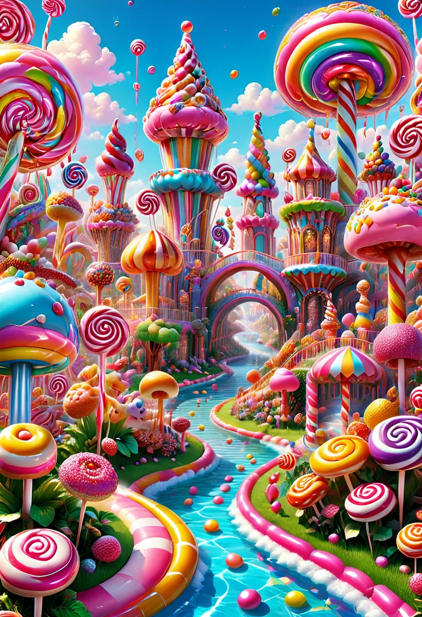 Candyland, by Lisa_Frank, (masterpiece, best quality, Professional, perfect composition, very aesthetic, absurdres, ultra-detailed, intricate details:1.3)