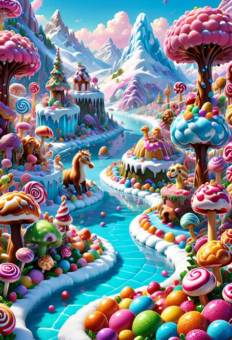 Candyland, Ice Age, by Lisa_Frank, (masterpiece, best quality, Professional, perfect composition, very aesthetic, absurdres, ult...