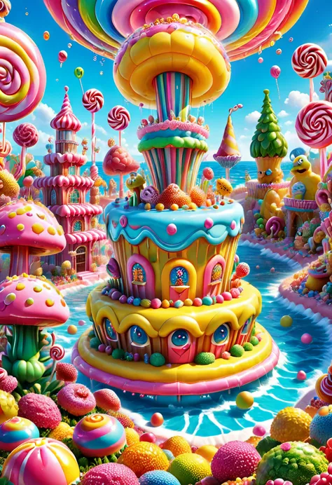 Candyland, SpongeBob SquarePants, by Lisa_Frank, (masterpiece, best quality, Professional, perfect composition, very aesthetic, ...