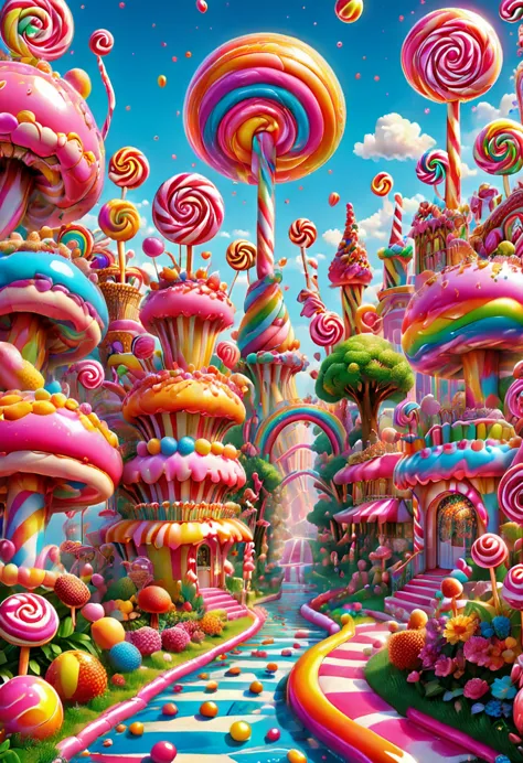 candyland, best quality, masterpiece, very aesthetic, perfect composition, intricate details, ultra-detailed, by lisa frank