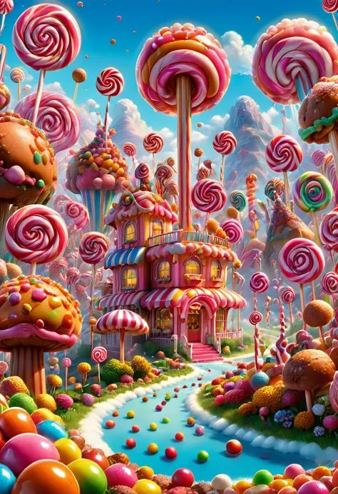 candyland, movie "cloudy with a chance of meatballs", best quality, masterpiece, very aesthetic, perfect composition, intricate ...