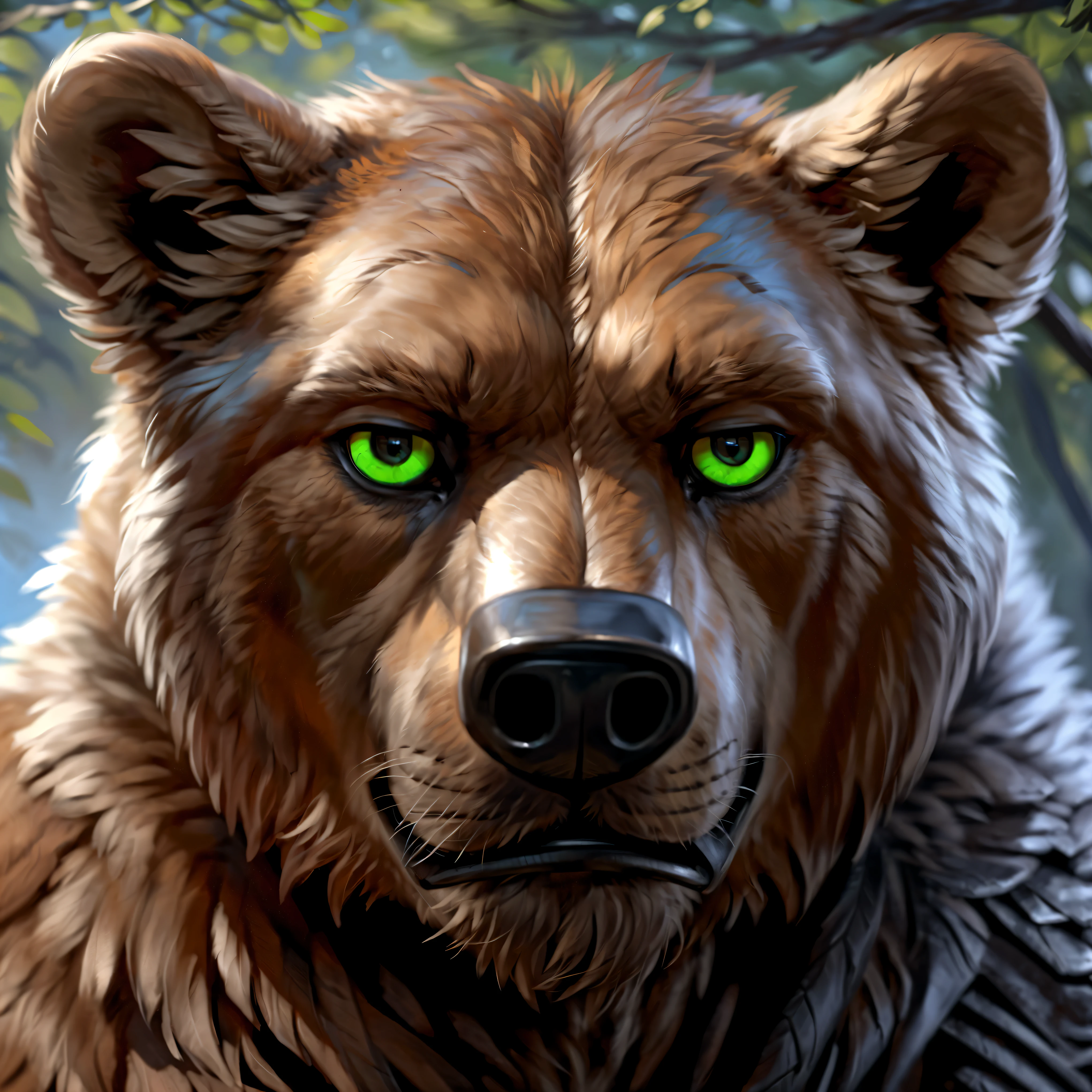 4k, high resolution, best quality, perfect colors, perfect shadows, perfect lighting, posted on e621, furry body, portrait, solo, anthro brown bear, (monotone brown fur:1.3), male, (manly, brutal, masculine:1.3), correct anatomy, (photorealistic detailed fur, epic, masterpiece:1.2), (by Taran Fiddler, by Chunie, by Rukis, Bonifasko lighting), detailed bear eyes, looking at the viewer