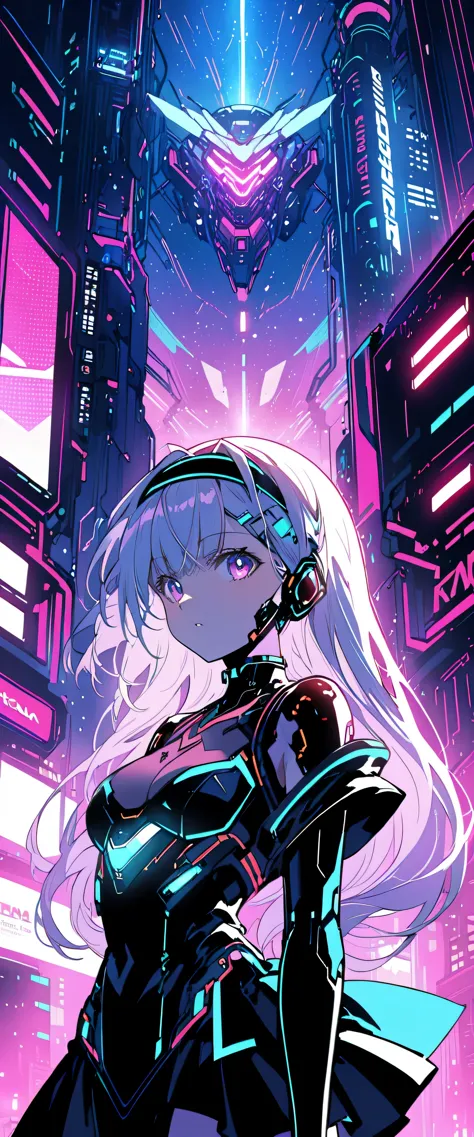 Anime girl wearing a dress and headband standing in front of a building, digital cyberpunk anime art, Digital Cyberpunk - Anime ...