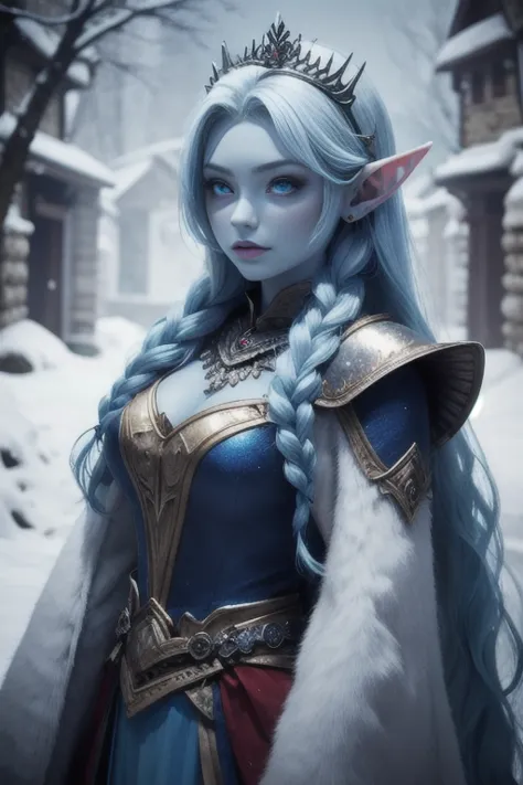 Blue skin, Frozen princess, rare, ice maiden, shiva armor, beautiful women, long icy hair, icy eyes, elf ears, blue skin, winter...