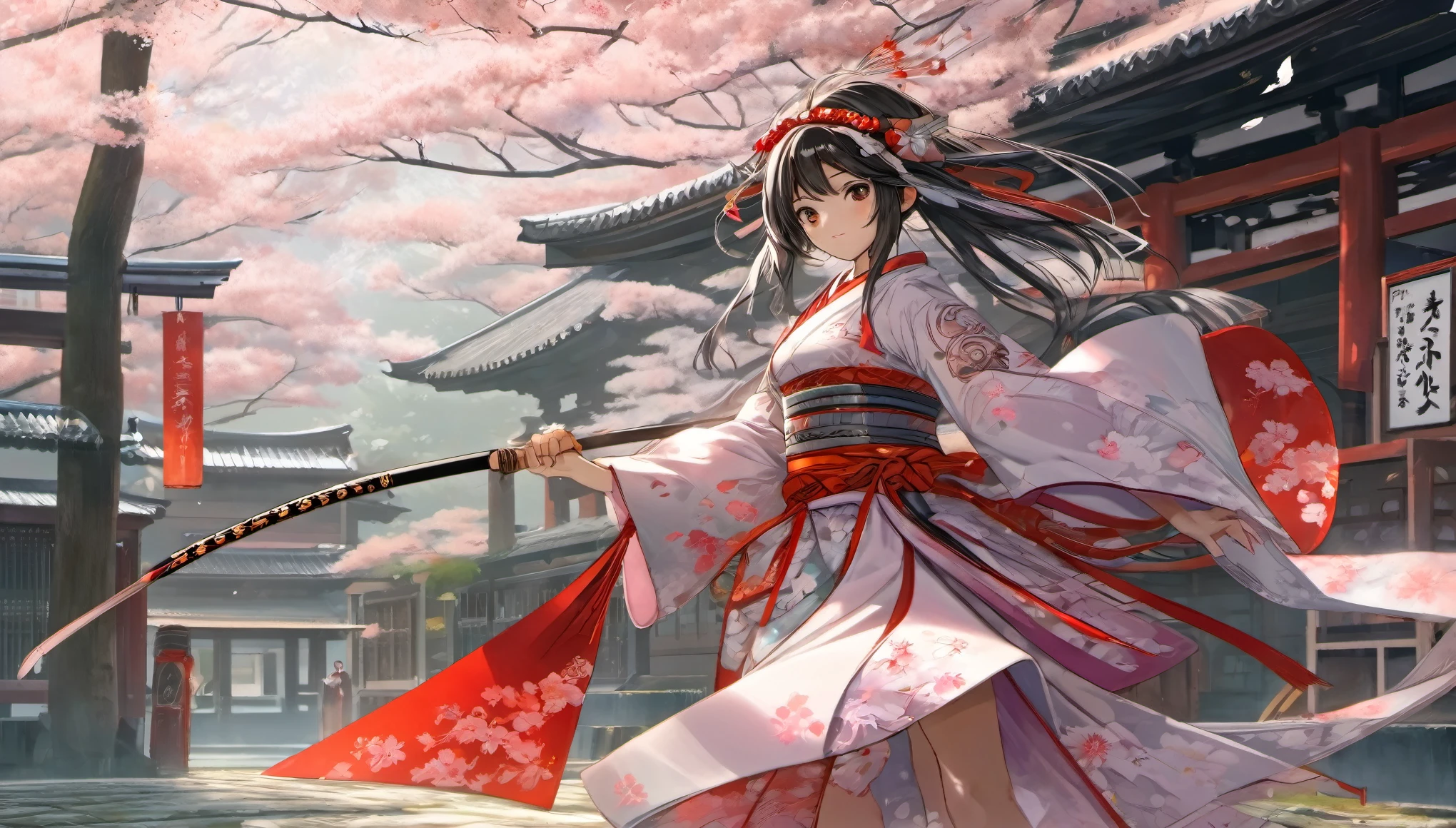 ((highest quality)),(ultra high resolution),(Super detailed),(detailed description),((The best CG)),(best work of art),super precision art,amazing drawing art,(Japanese-inspired fantasy art with intricate detail:1.5), (adult women:1.8),(Shrine Maiden Warrior:1.6),(Armor based on shrine maiden attire:1.6),(naginata:1.4), fantasy, Faint light lantern