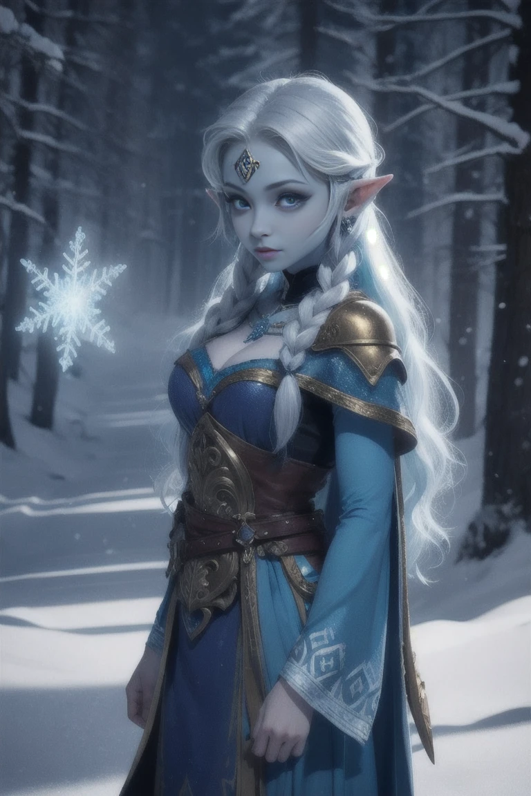 Blue skin, Frozen, Princess Zelda , rare, ice maiden, shiva armor, beautiful women, long icy hair, icy eyes, blue skin, winter village,