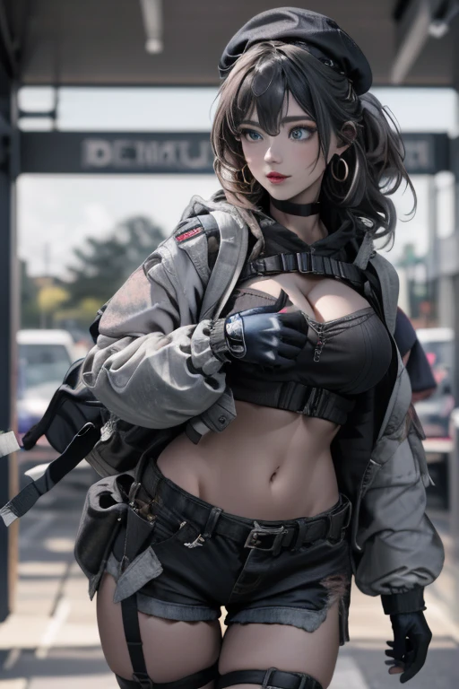  19 years old, (milf:0.8), (solo:1.5), (sfw:1.25), sexy breast, beautiful breasts, (medium tits:0.8), thin waist, big ass:1.0, Raised sexy, (black beret,black military jacket, open clothes, cleavage, midriff, black shorts, black thighhighs, thigh strap, fingerless gloves, single glove:1.2), blue eyes, light smile, big , Revimpling fabric, earrings, Hand gloves, detailed face,(hold a cigarette:1.1),long hair,side ponytail,hair between eyes,bangs,detailed and beautiful eyes,beautiful detailed lips,Rolling her eyes,manner,hair over one eye, (ultra high resolution, 8K RAW photo, photo realistics, thin outline:1.3, clear focus), best qualtiy, natural lighting, textile shading, field depth, (Bright pupils, fine detailed beautiful eyes with highlight:1.3, high detailed face), Red lip, fine realistic skins:1.1, looking down viewers:1.3, (dynamic angle:1.3, front view:1.1, breast focus:1.3, from above:1.2), (dynamic posing:1.5, sexy posing:1.2),Youghal, side lock, hair ornaments,nice,garden background,artistic rendering,Super detailed,(highest quality,4k,8K,High resolution,masterpiece:1.2),Bright colors,studio lighting ,at military base in usa
