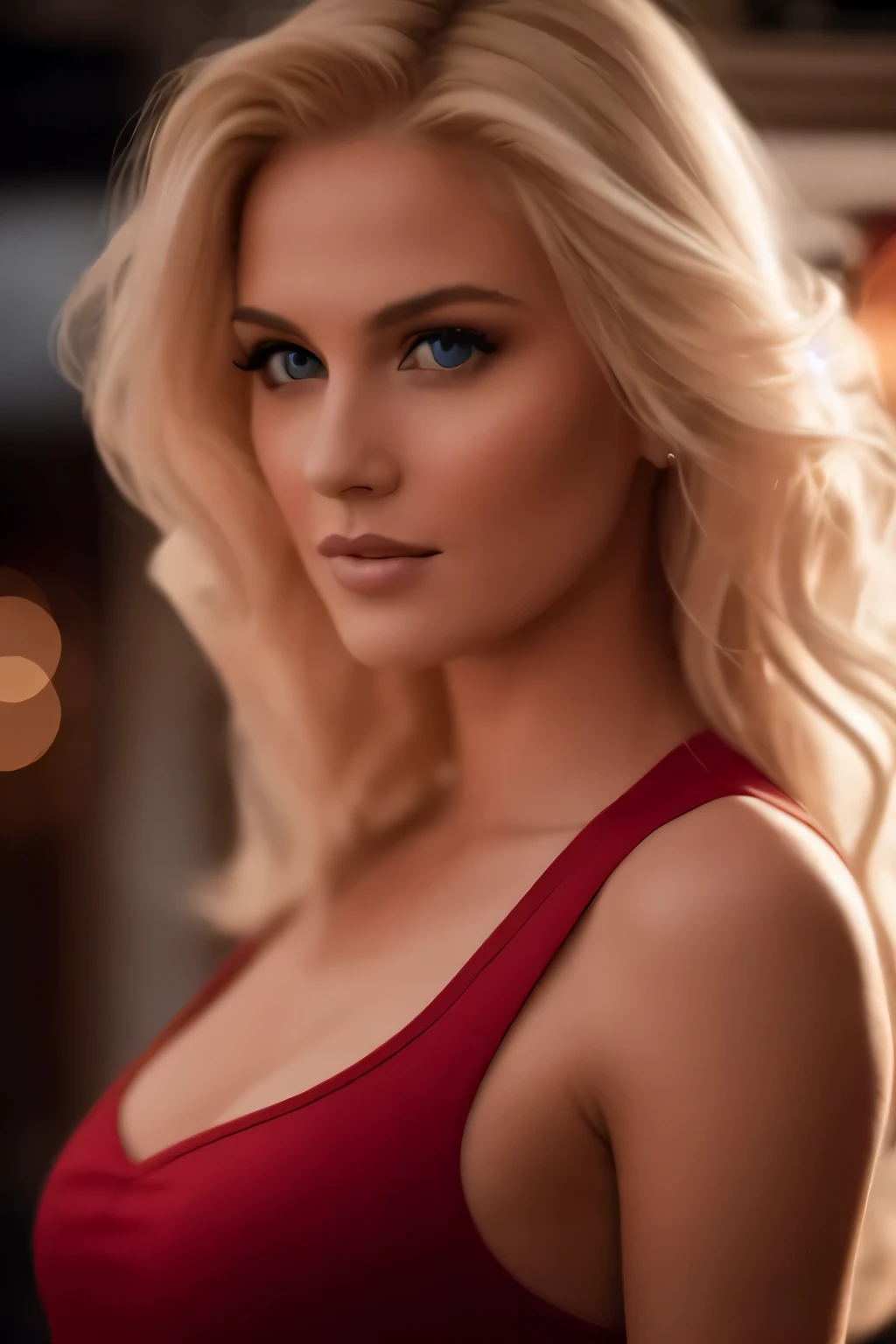 Blonde woman in red vest posing for photo, beautiful Blonde woman, Soft portrait shots in 8K, beautiful Blonde girl, Blonde beautiful young woman, a gorgeous Blonde, Blonde woman, beautiful female model, Blonde and attractive features, photo of a beautiful woman, 4K Glamor Photography, sexy girl with long Blonde hair, Portrait of a beautiful model, Blonde,front face view, full-body view, Positive face,front view,full body view, face to the camera