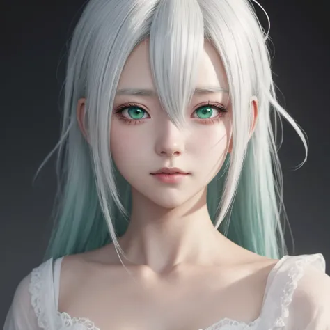 anime girl with white hair and green eyes, detailed digital anime art, anime style 4k, white haired god, anime art wallpaper 4k,...