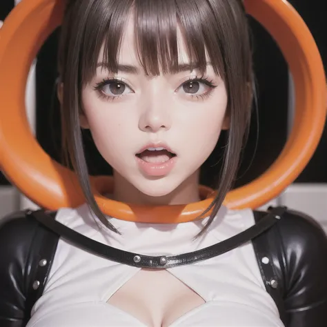 (masterpiece, highest quality:1.2), 1 girl, alone　a woman in a rubber suit is making an ahegao face　doing double piece