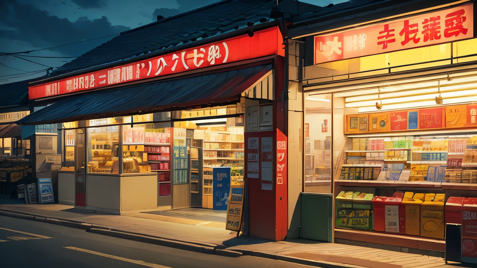 best quality, super fine, 16k, RAW photo, photorealistic, incredibly absurdres, extremely detailed, delicate, flashy and dynamic depiction, convenience store late at night, the products are neatly lined up, there is no one there, and the lights are shining brightly, midnight