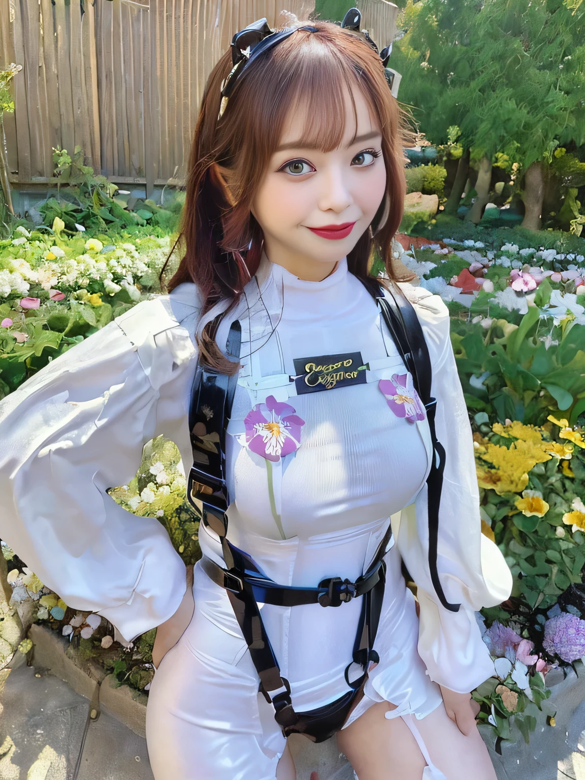 A Close Up Of A Woman In A White Dress And Black Harness Seaart Ai