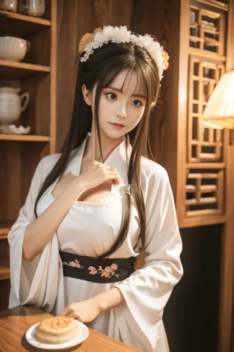chunmomo, (masterpiece, best quality:1.2), soft light, 1girl, solo, delicate face, Detailed skin, long black hair, ,hanfu, chine...