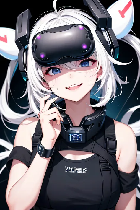 (highest quality:1.4)、High resolution、detailed background、anatomically correct、
A girl excitedly wearing VR goggles in a dark ro...