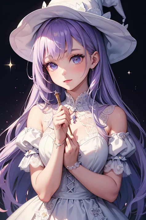 A girl in a white lace dress with a young, ethereal and beautiful figure, Portrait of a magical girl, Portrait of a young witch ...