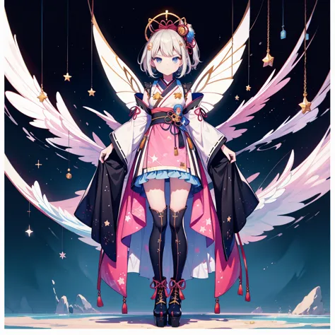 1girl、vtuber-fullbody、star fairy、masterpiece、official art、super detailed、super beautiful、かわいいstar fairy、white straight short hai...