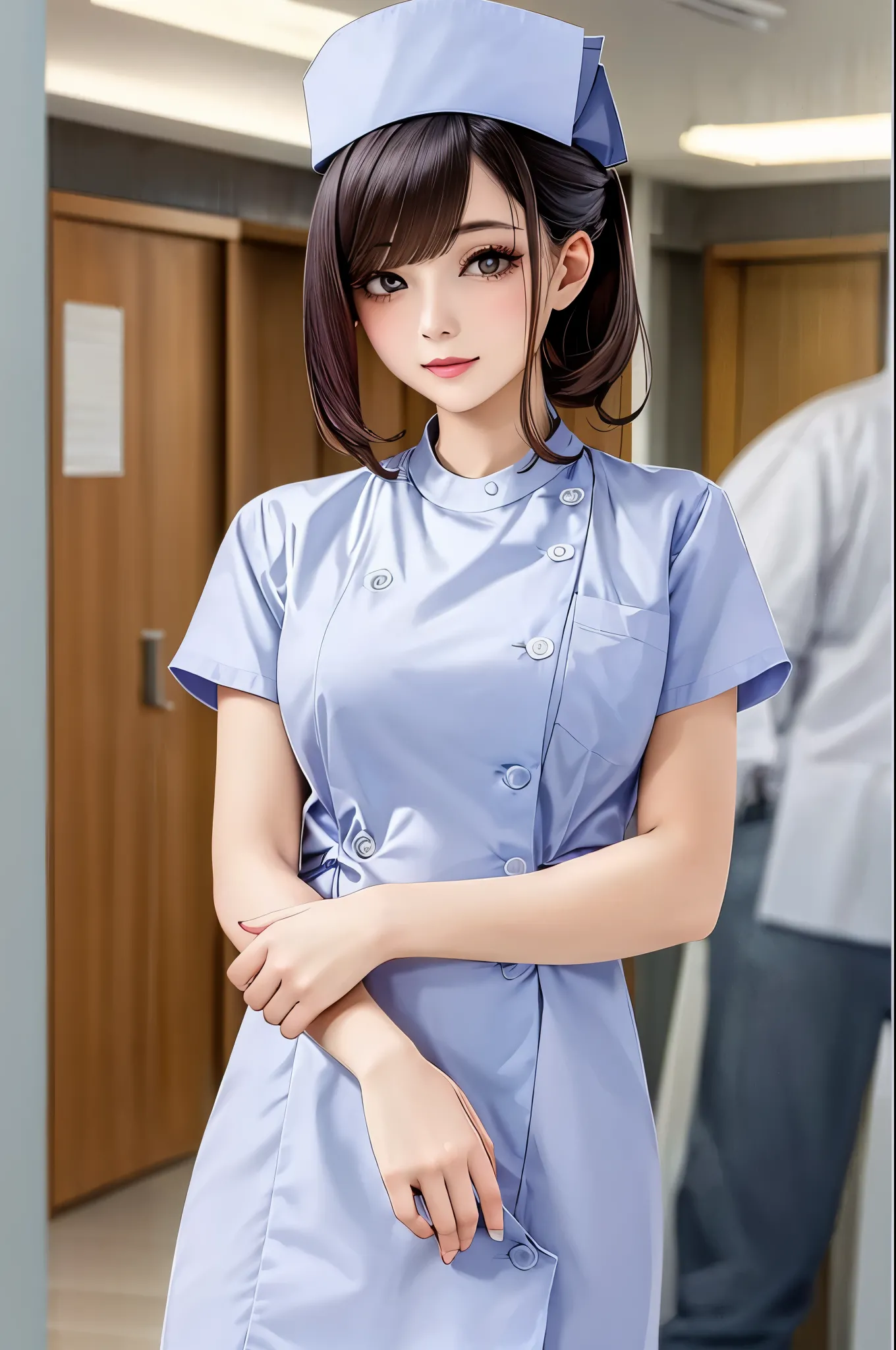 (masterpiece,ultra-detailed,best quality,8k,cg,illustration,shaved:1.0),(1girl:1) simple background, jyojifuku,nurse