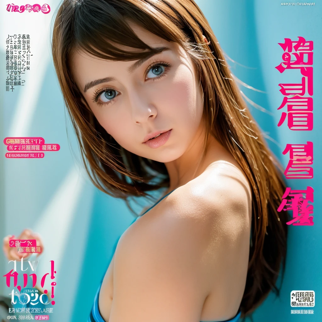 One woman,((cover/Erina Mano)),((light brawn hair)), sexy pose - SeaArt AI