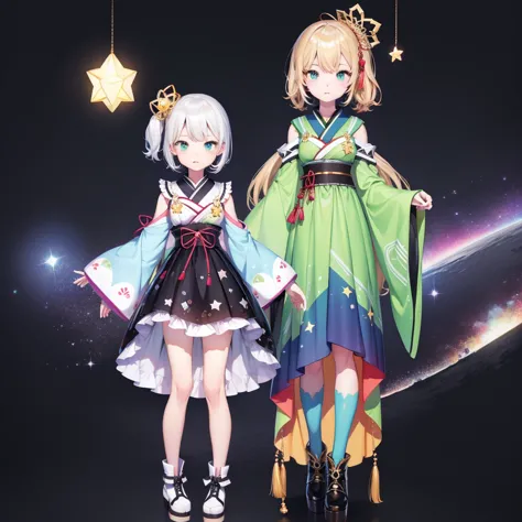 1girl、vtuber-fullbody、Star Fairy、masterpiece、official art、Super detailed、super beautiful、かわいいStar Fairy、white straight short hai...