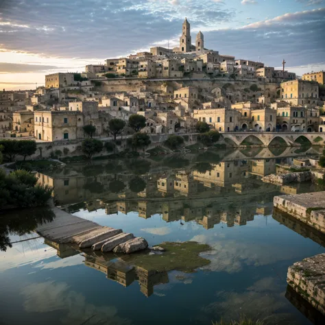 a giant eye emerges from the waters of a lake in town of Matera, (sassi_di_matera). reflection in the water is a real sight. The...