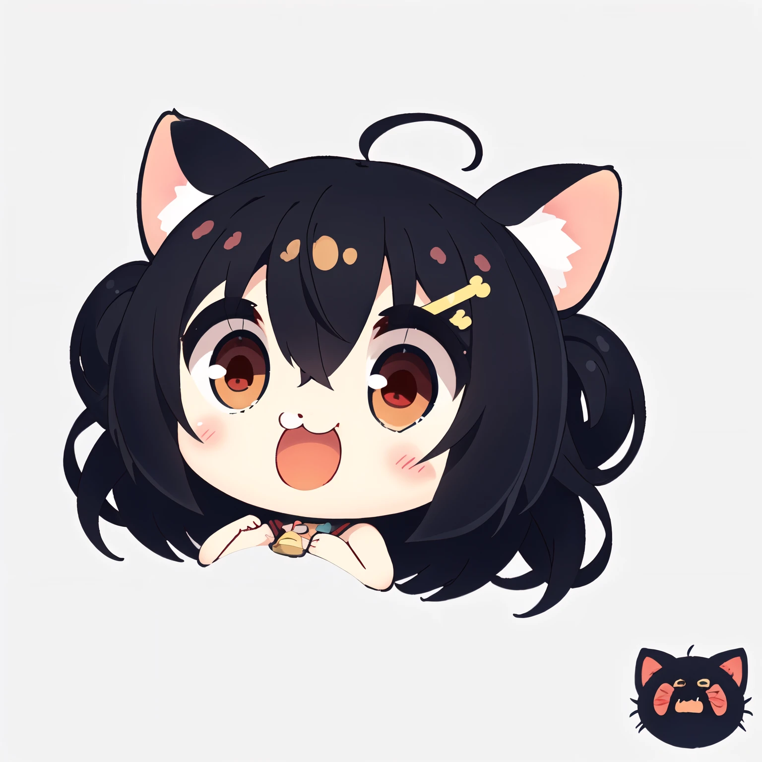 Chica anime con cabello negro y orejas de gato sacando la lengua. - SeaArt  AI