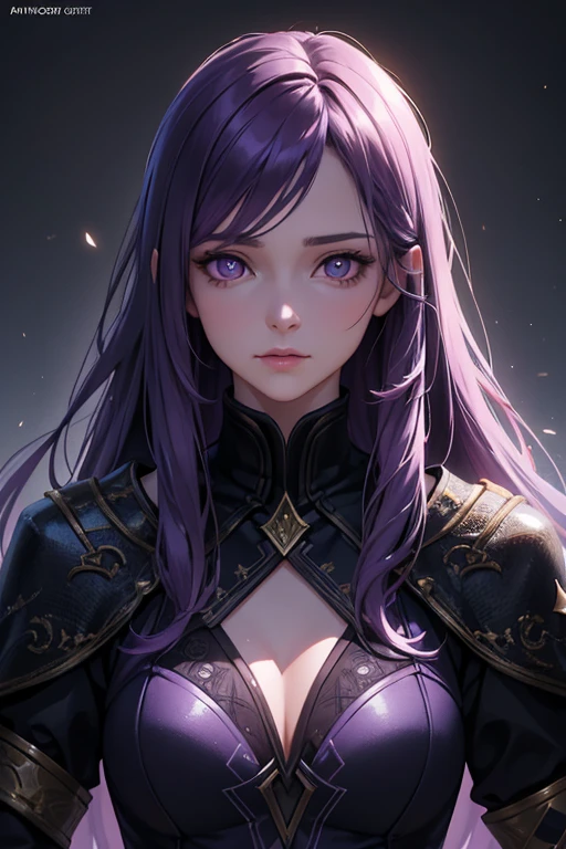 female portrait,fantasy art, Photorealistic, Dynamic lighting poster, Volumetric lighting, Very detailed faces, 4k, Award-winning,, 1 girl, in the darkness, deep shadow, low profile,(official clothing:1.4) ,long hair,light purple hair and eyes,